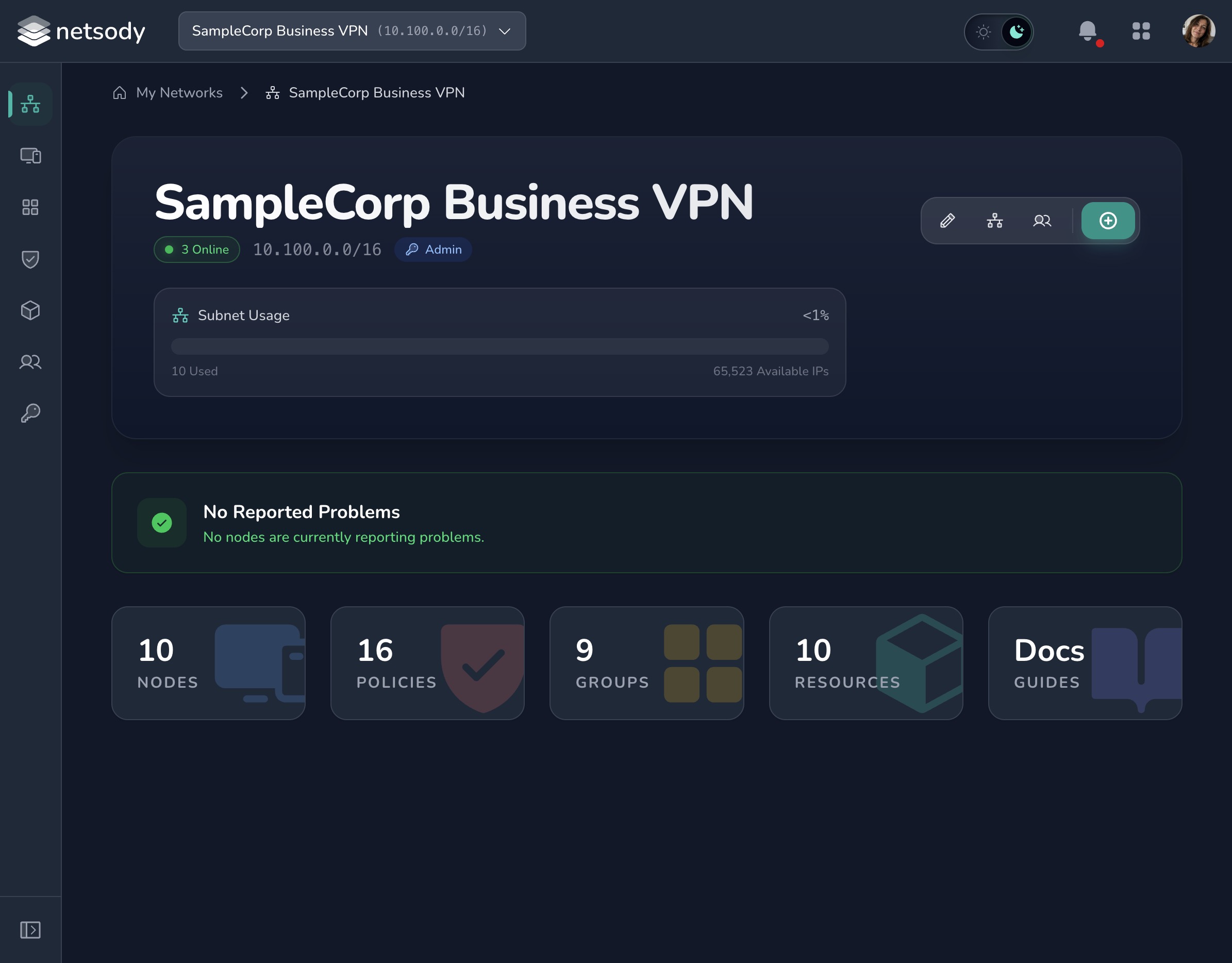 Netsody controller dashboard screenshot